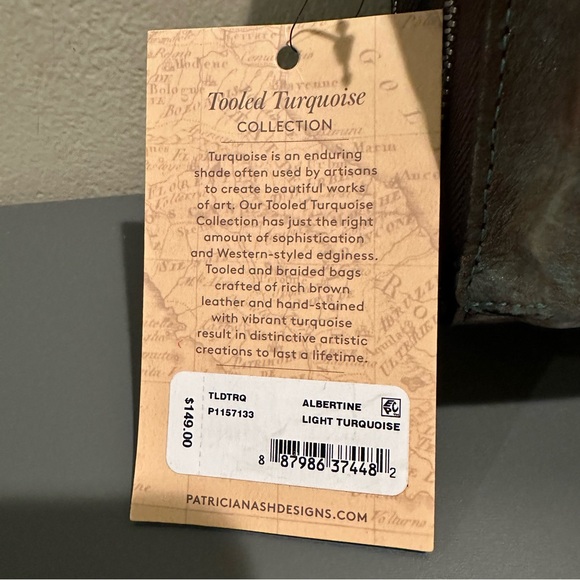 Patricia Nash Turquoise and Brown Embossed Leather crossbody Bag. - Picture 4 of 4